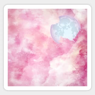 Pink Galaxy Background Full Moon Sticker